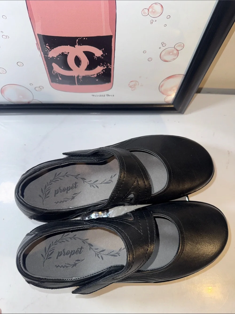 Propet Golda Black Leather Mary Jane Flats - Women’s Size 9.5W